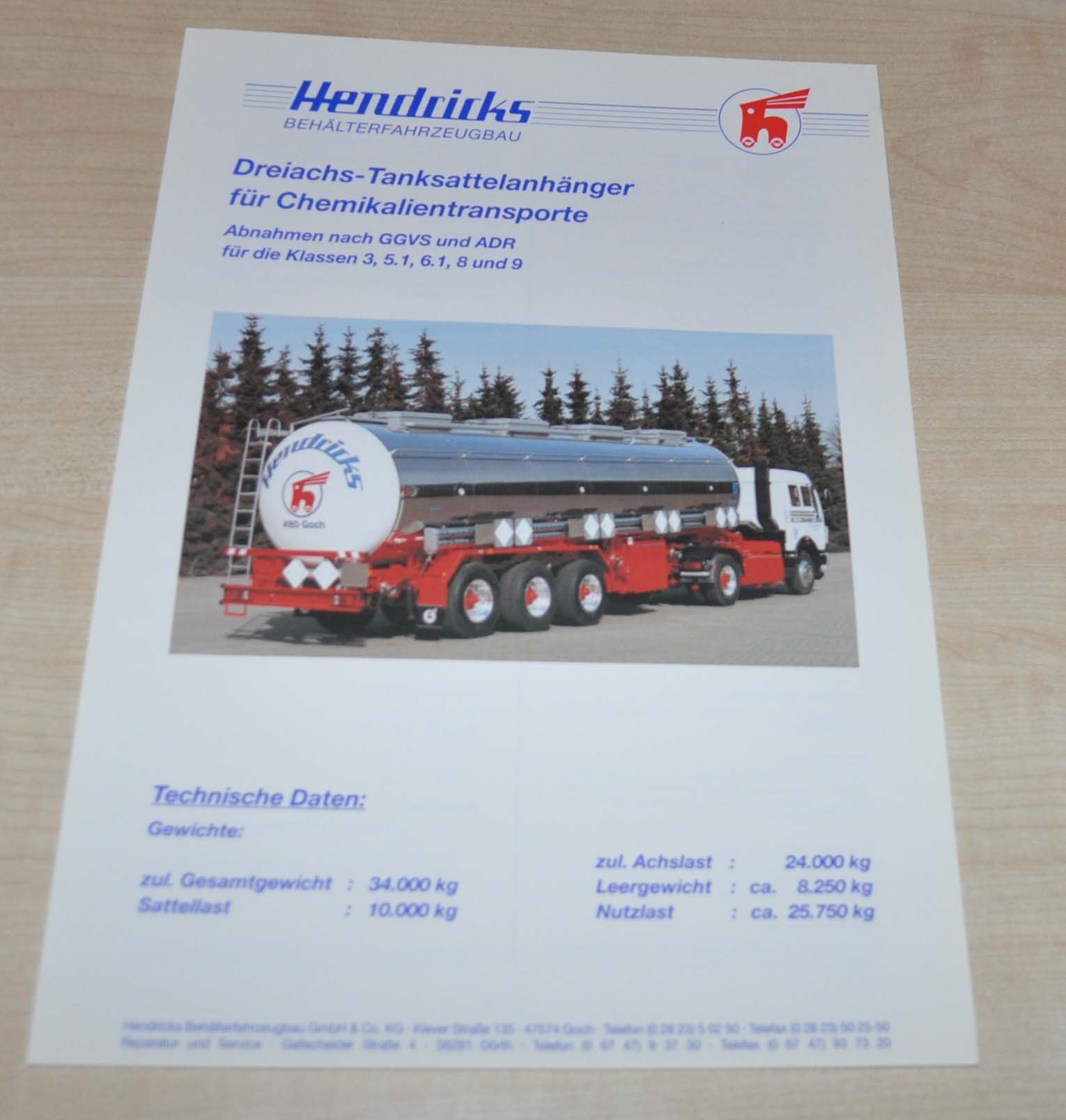 Hendricks Tank Trailer Truck Brochure Prospekt DE