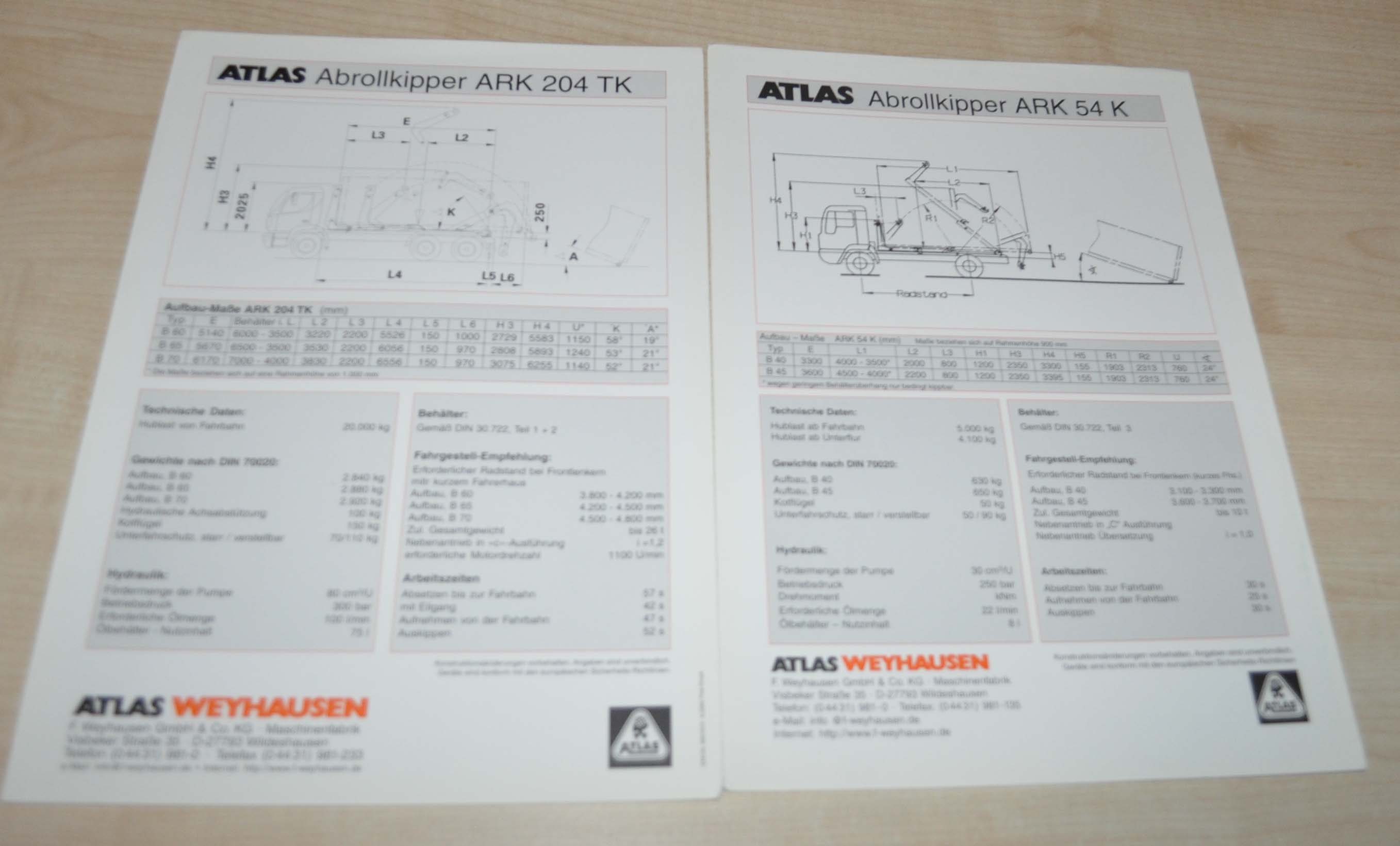 Atlas Abrollkipper Dump Truck Brochure Prospekt DE
