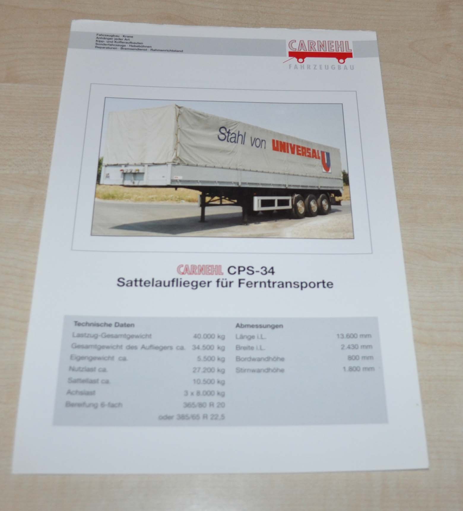 Carnehl Trailer Truck Brochure Prospekt DE