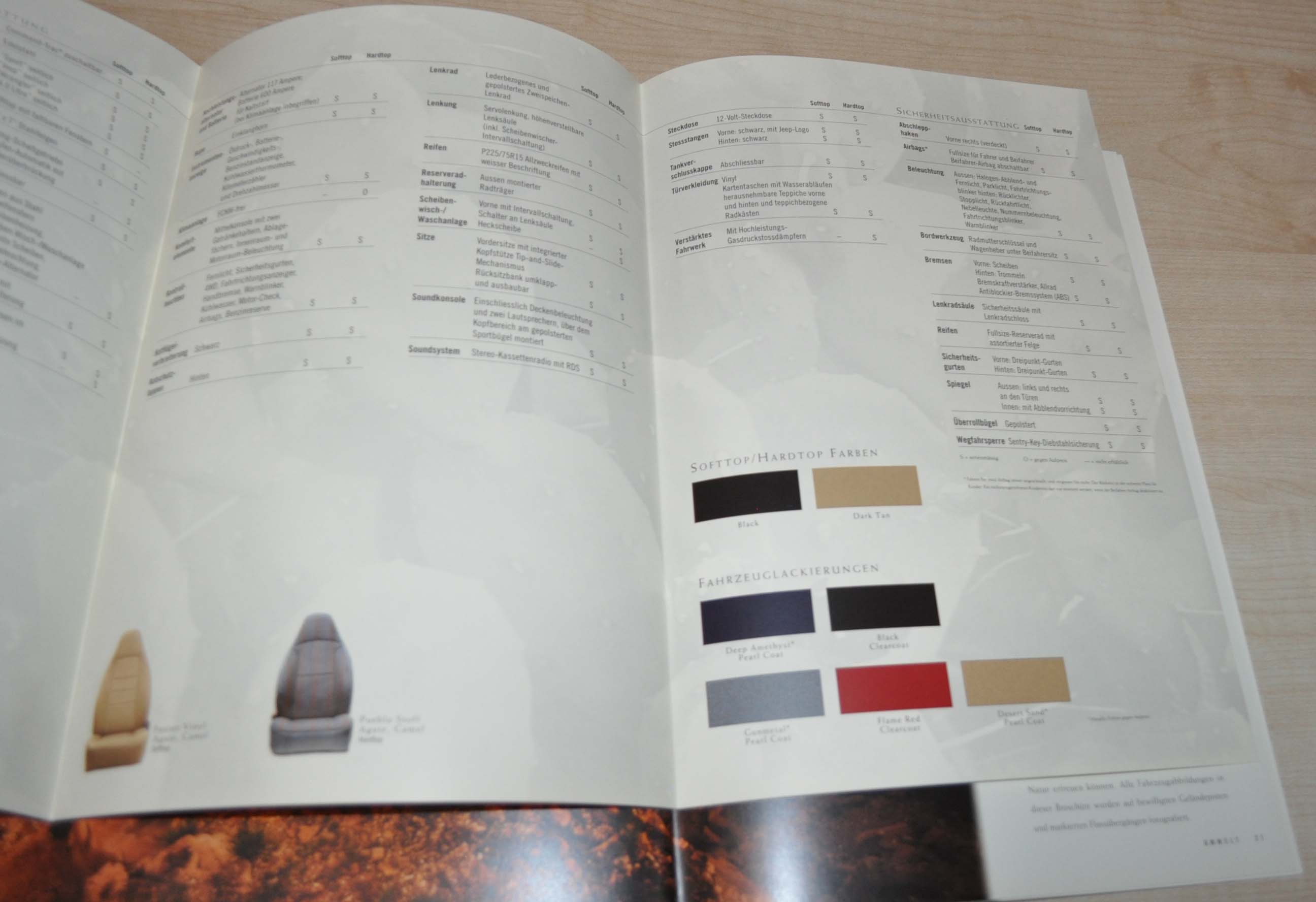 1998 1999 Jeep Wrangler Catalog Sales Dealer Brochure Prospekt DE