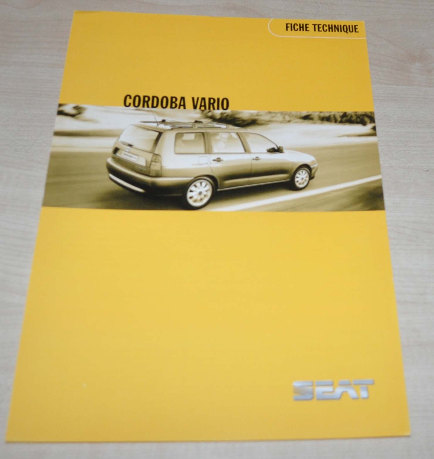 1998 SEAT Cordoba Vario Technical Specification Brochure Prospekt Prospectus FR