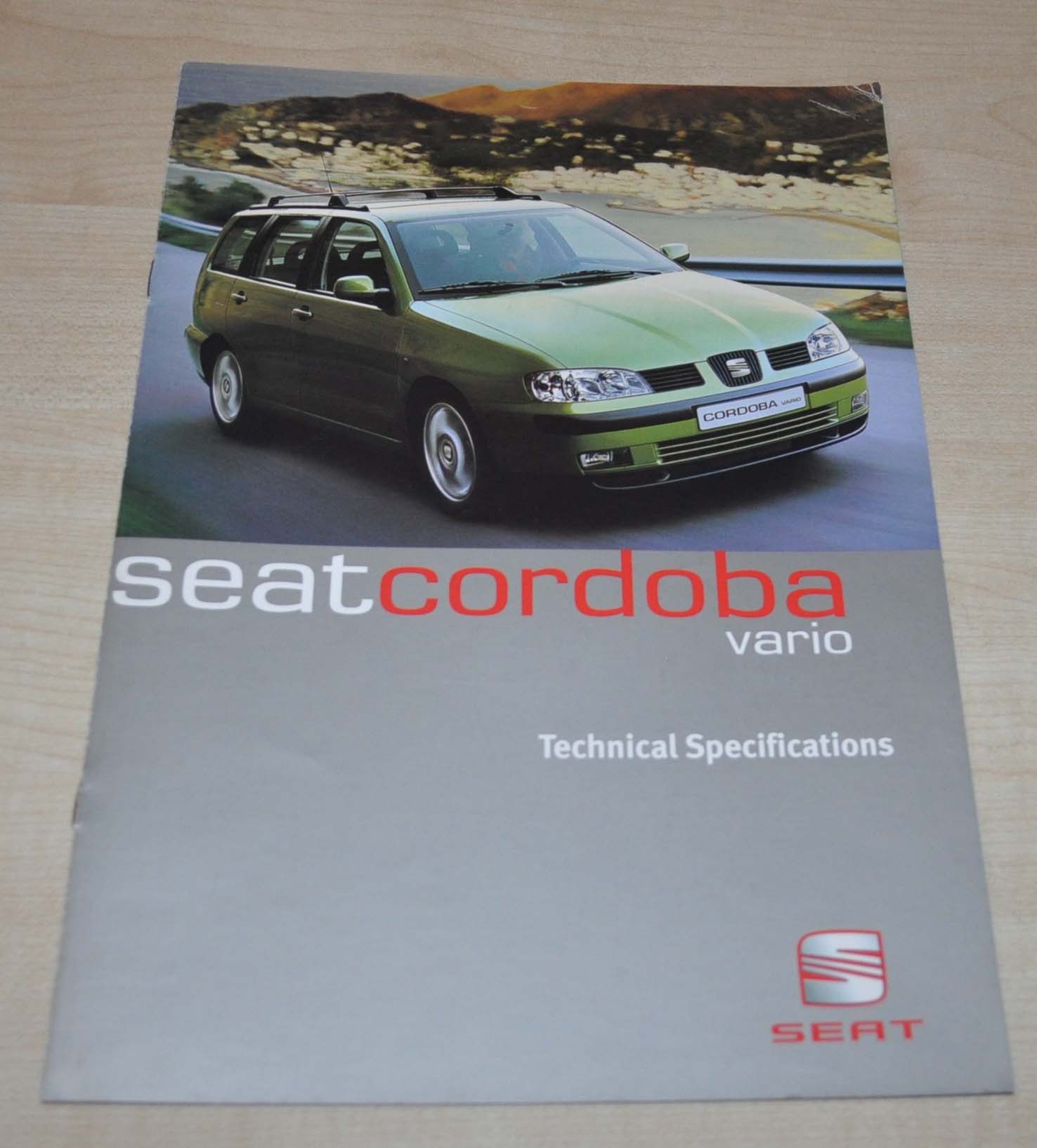 1999 SEAT Cordoba Vario Technical Specification Brochure Prospekt Prospectus EN