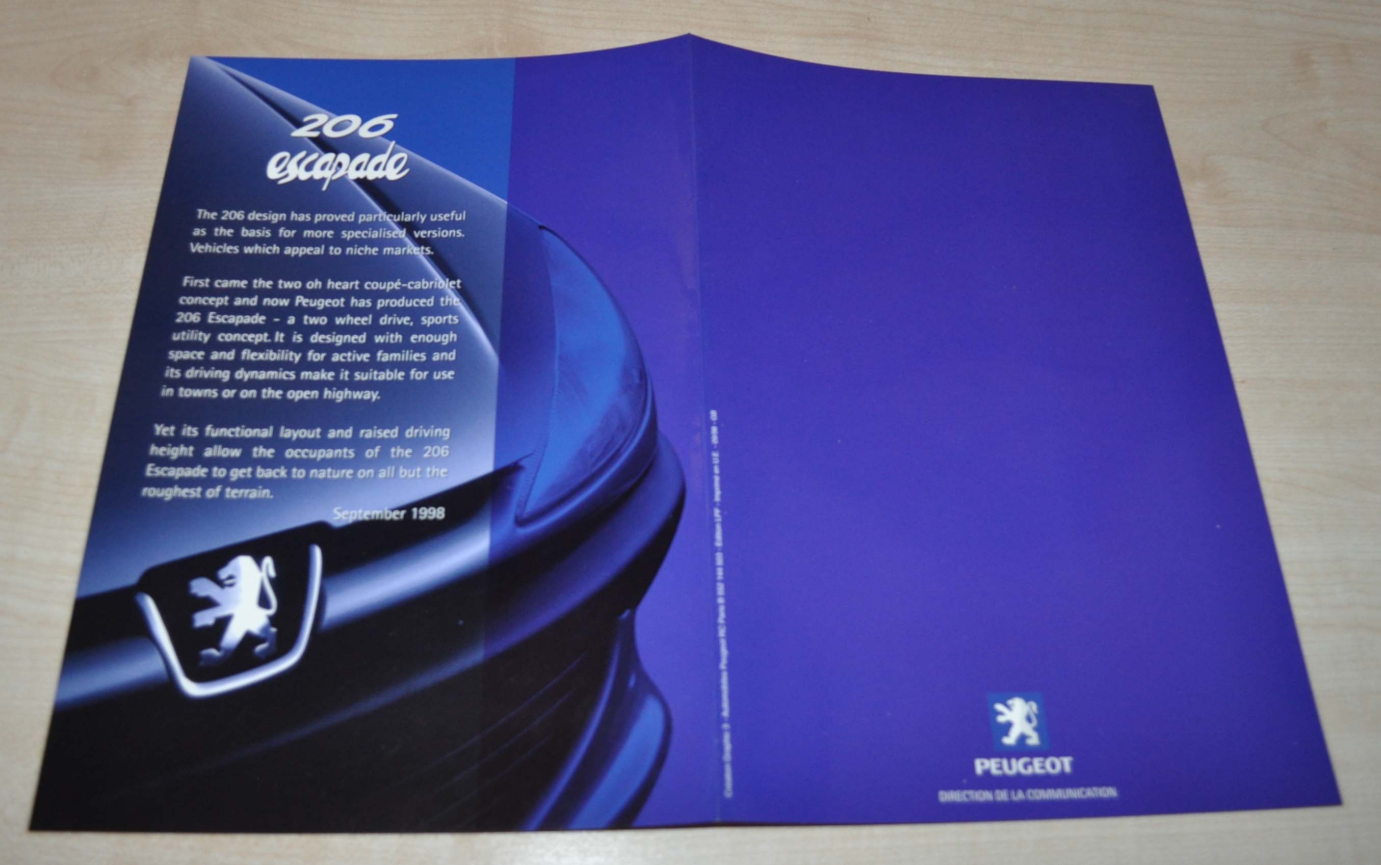 Peugeot 206 Escapade Concept Car Brochure Prospekt Prospectus