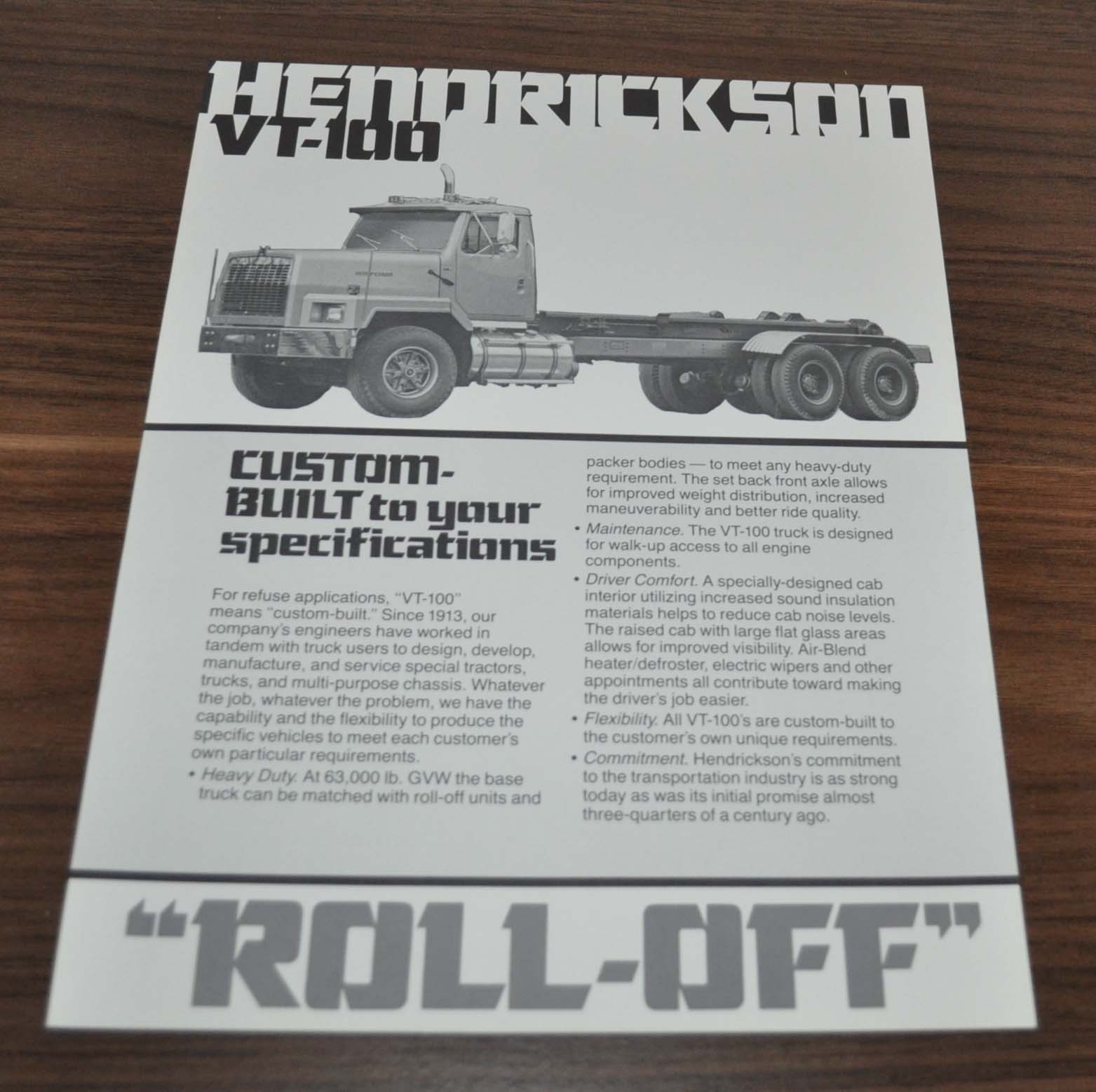Hendrickson VT-100 Truck Specification Sales Brochure Prospekt
