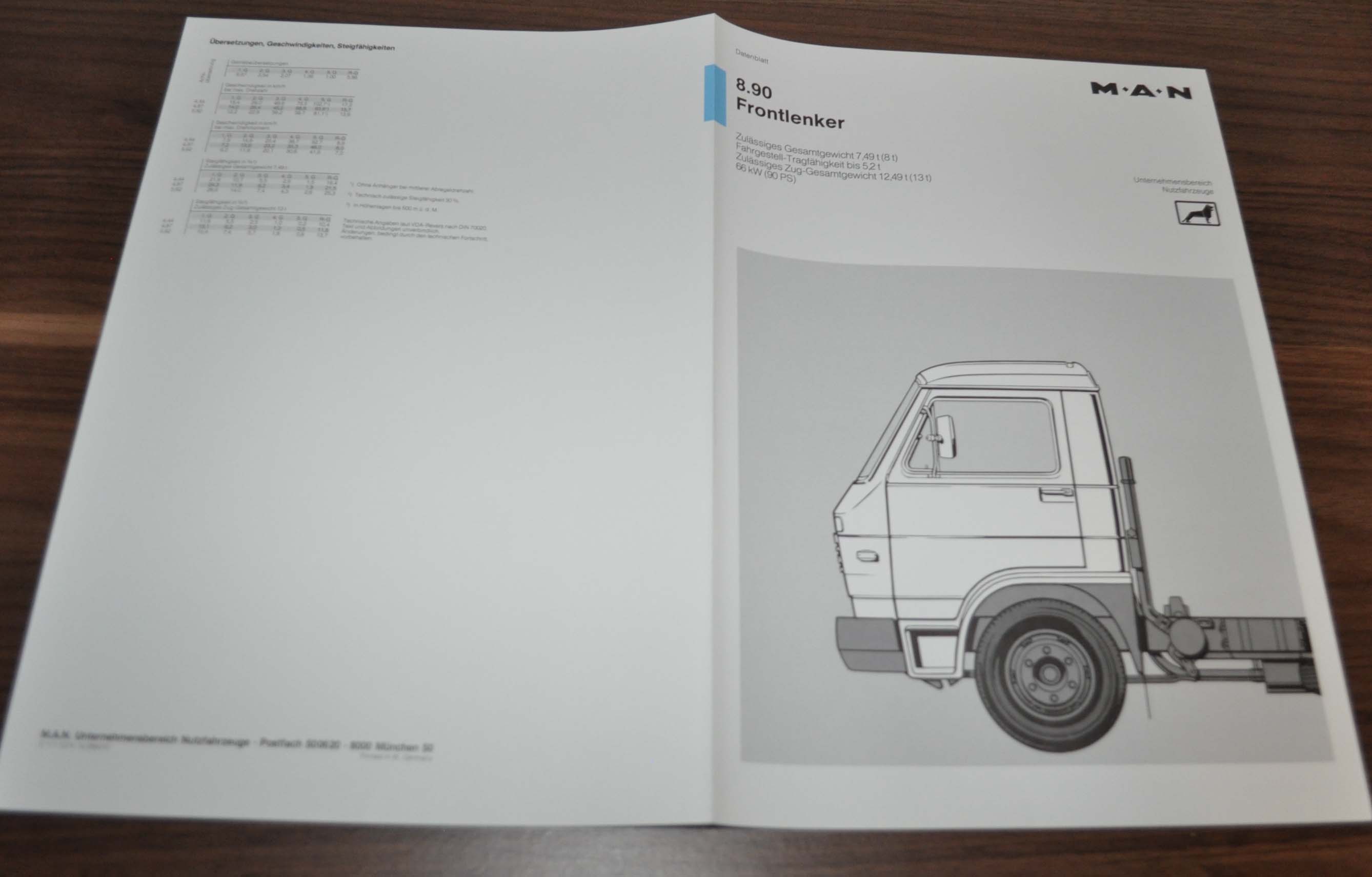 1983 MAN 8.90 Frontlenker Truck Sales Specification Brochure Prospekt DE