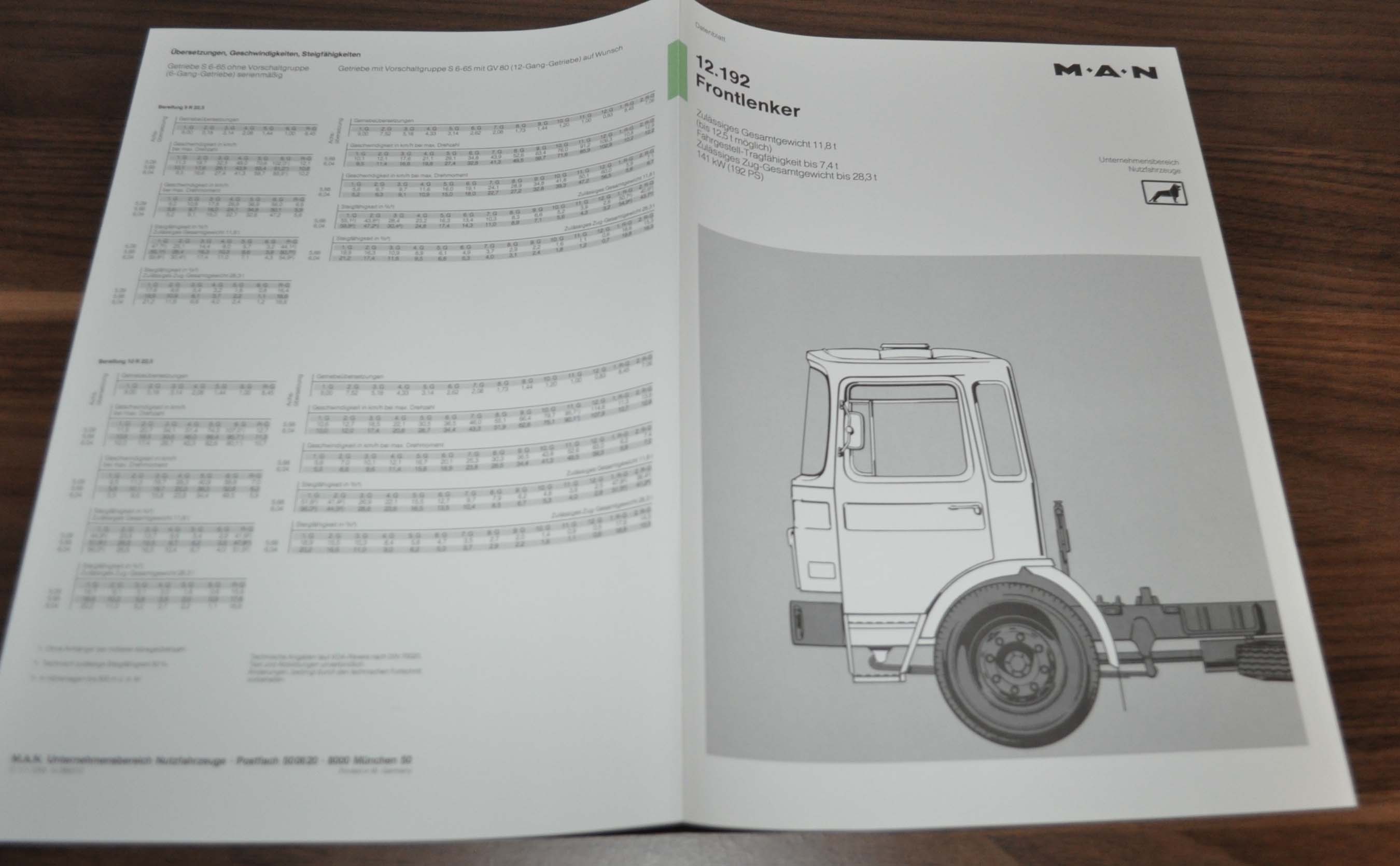 1983 MAN 12.192 Frontlenker Truck Sales Specification Brochure Prospekt DE
