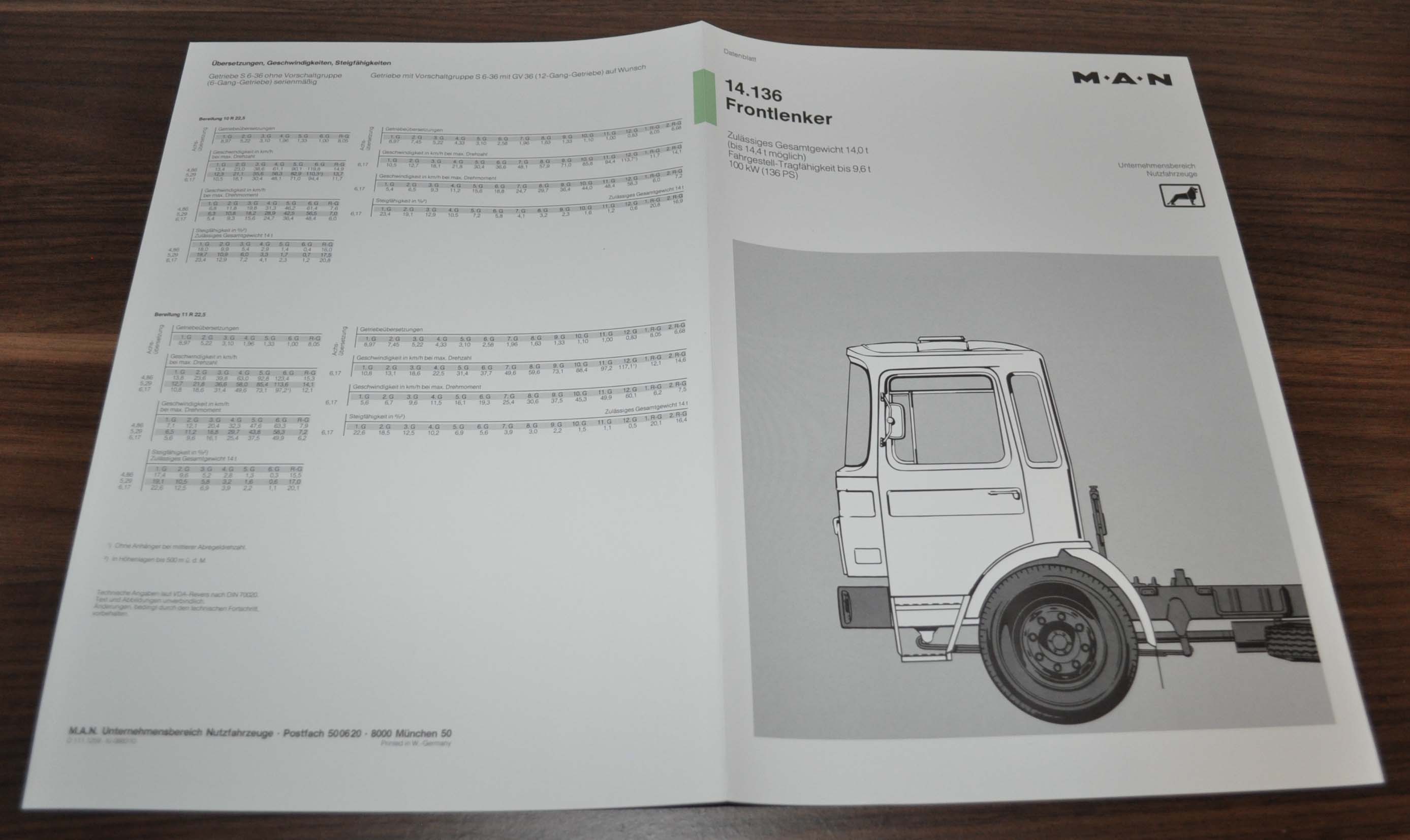 1983 MAN 14.136 Frontlenker Truck Sales Specification Brochure Prospekt DE