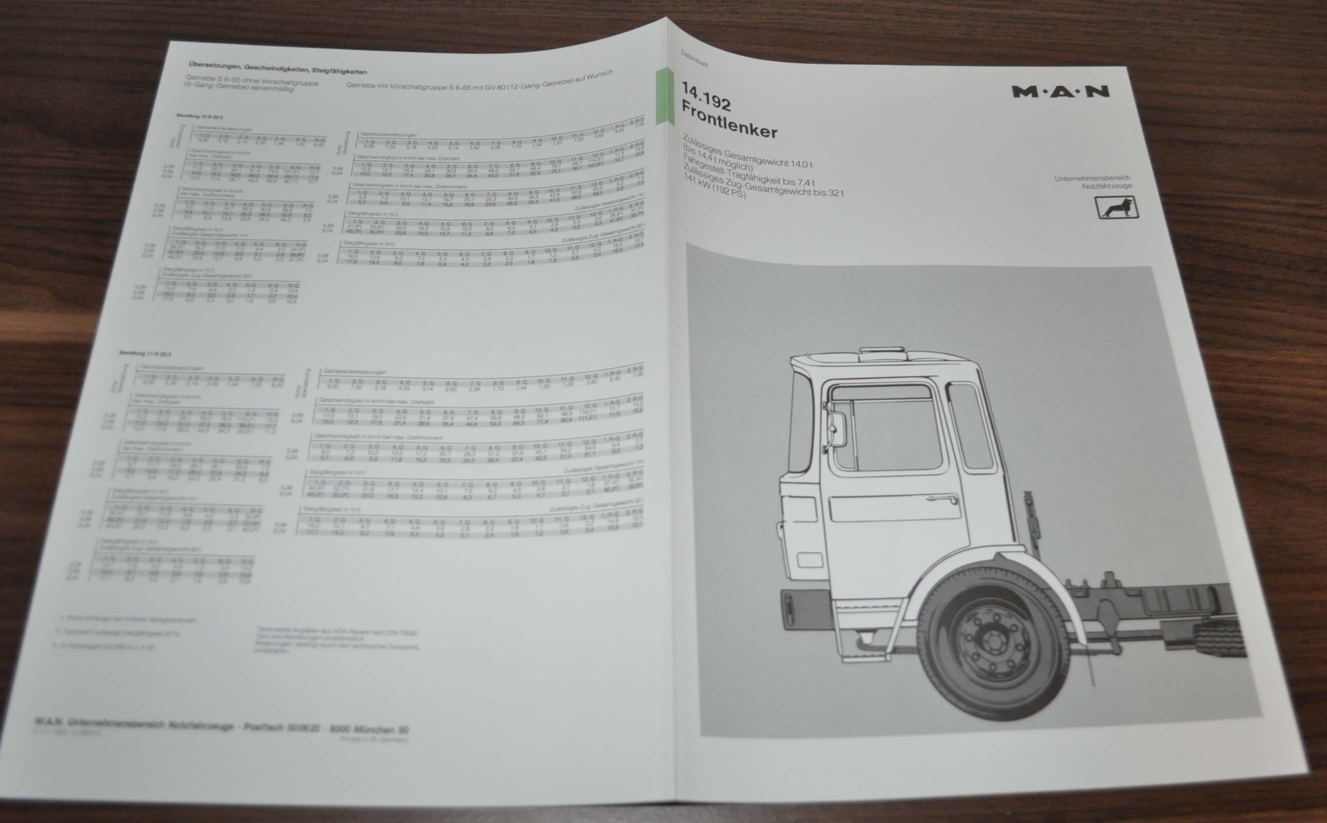 1983 MAN 14.192 Frontlenker Truck Sales Specification Brochure Prospekt DE