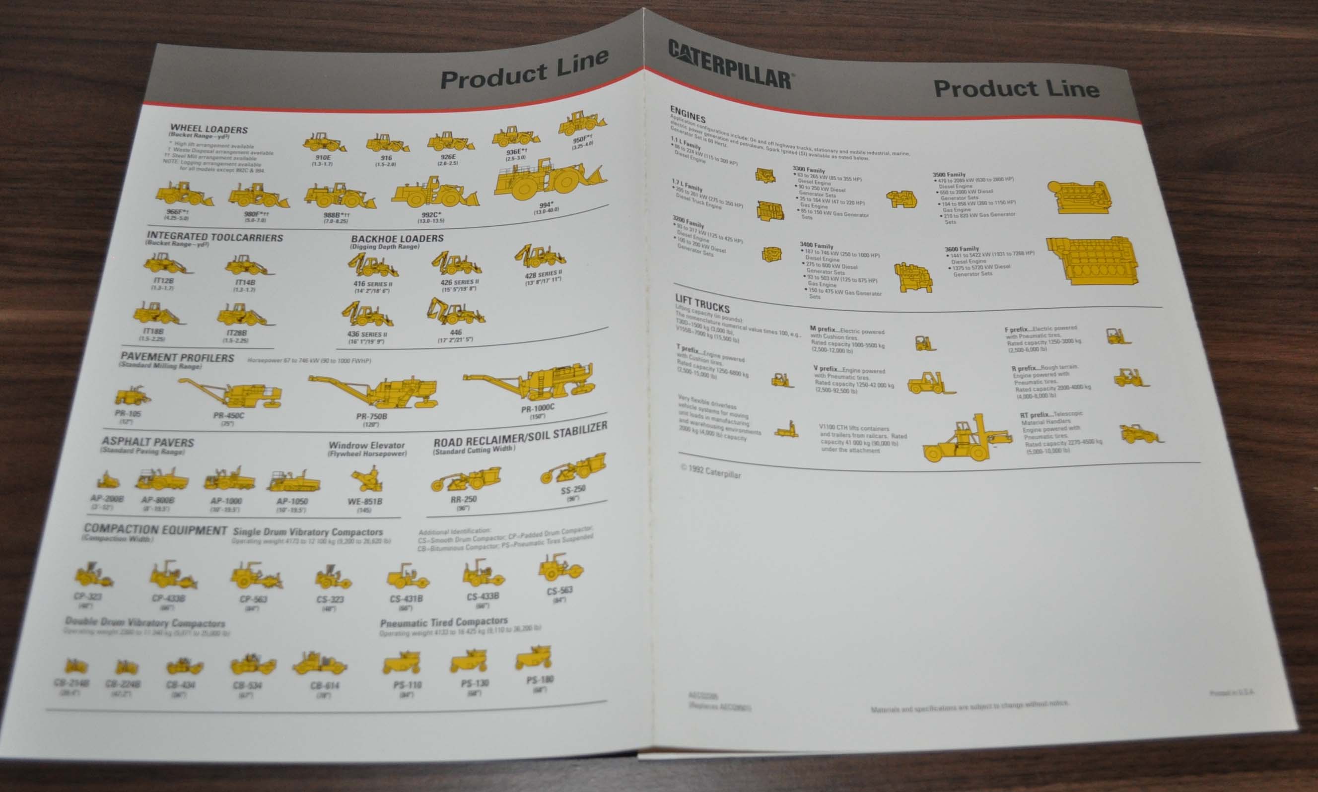 Caterpillar Cat Product Line Model Range Sales Dealer Brochure AUTO