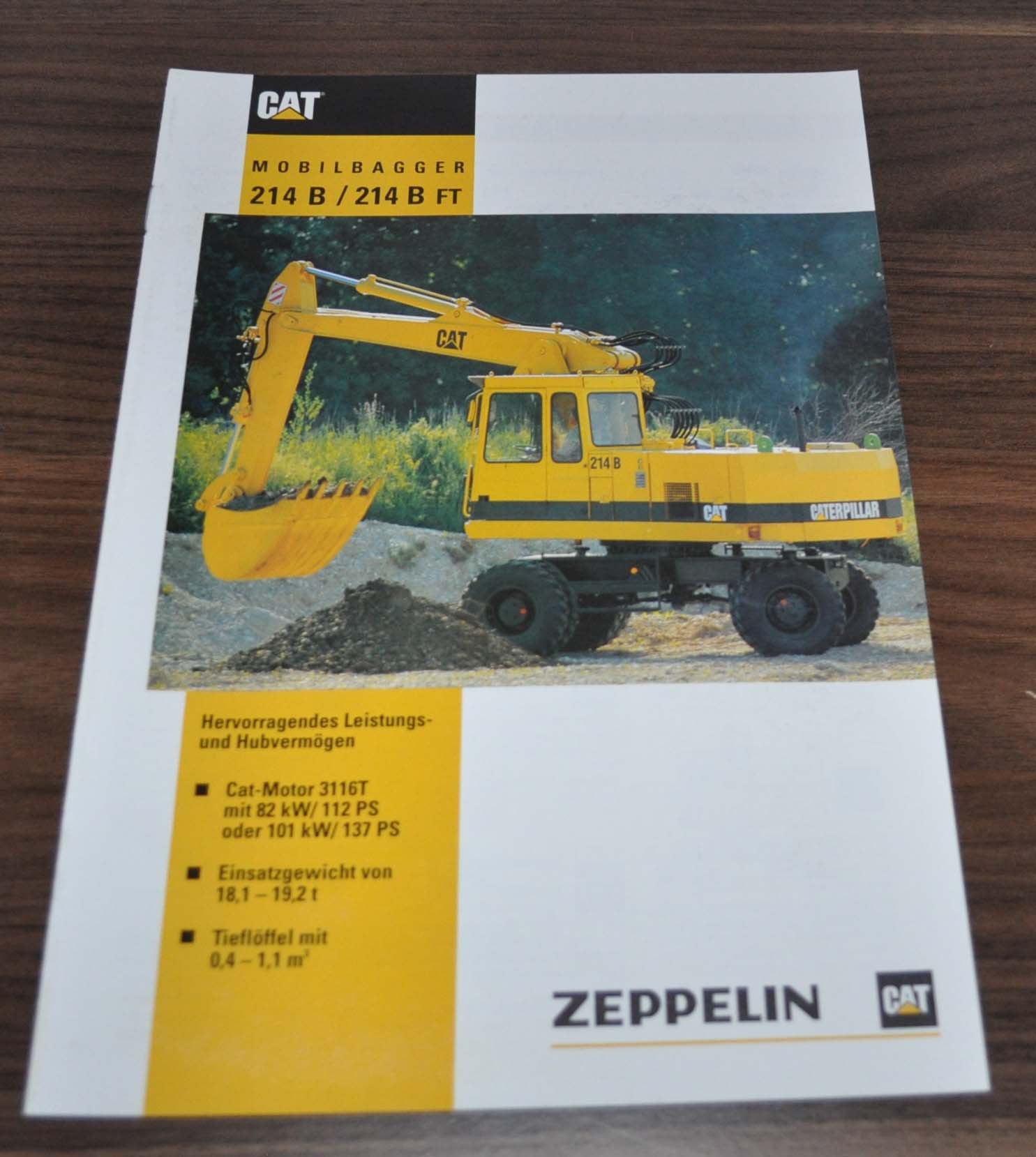 Caterpillar 214 B FT Mobilbagger Excavator Cat Specification Brochure Prospekt D
