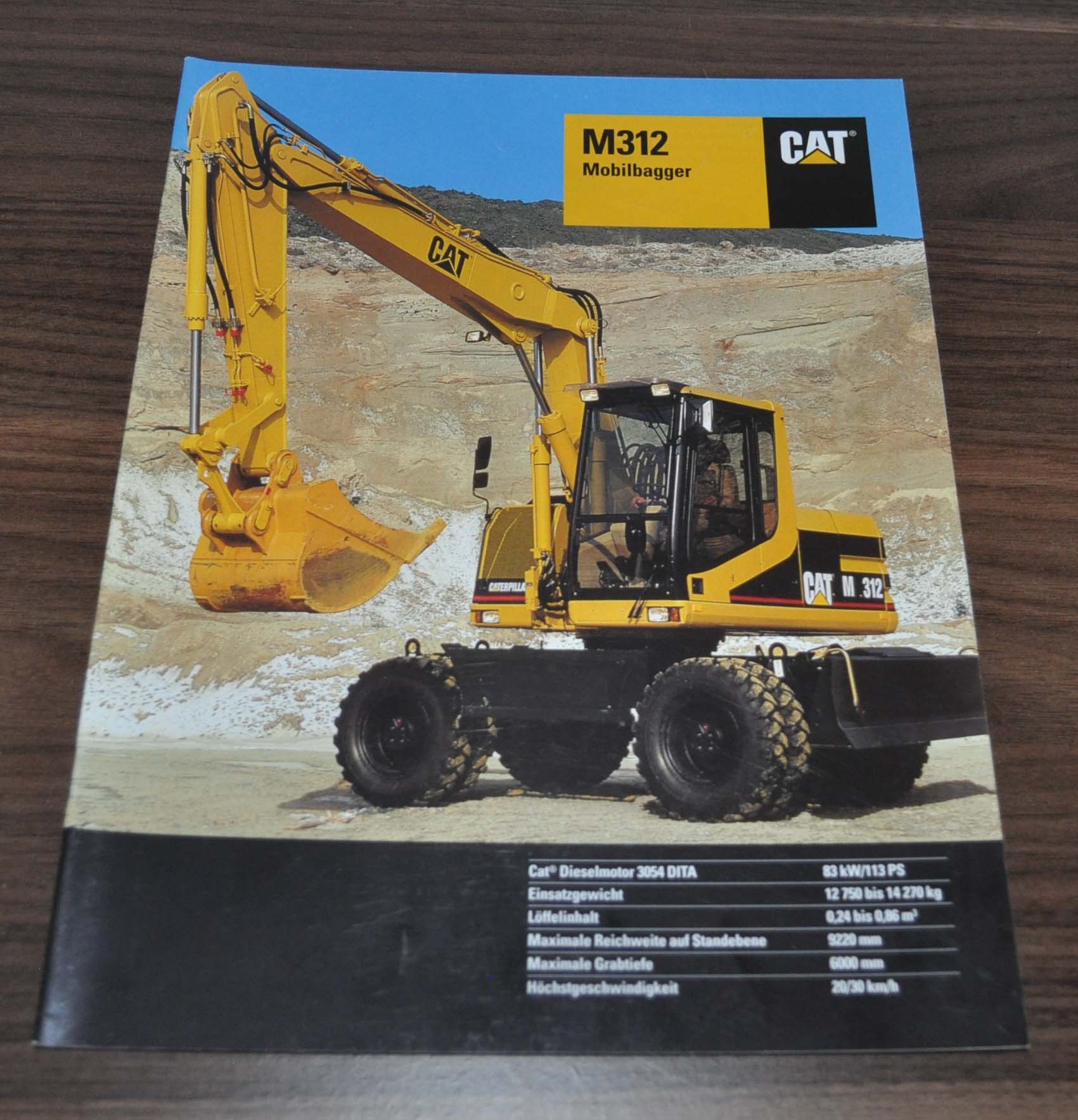 Caterpillar M312 Mobilbagger Excavator Cat Specification Brochure Prospekt DE
