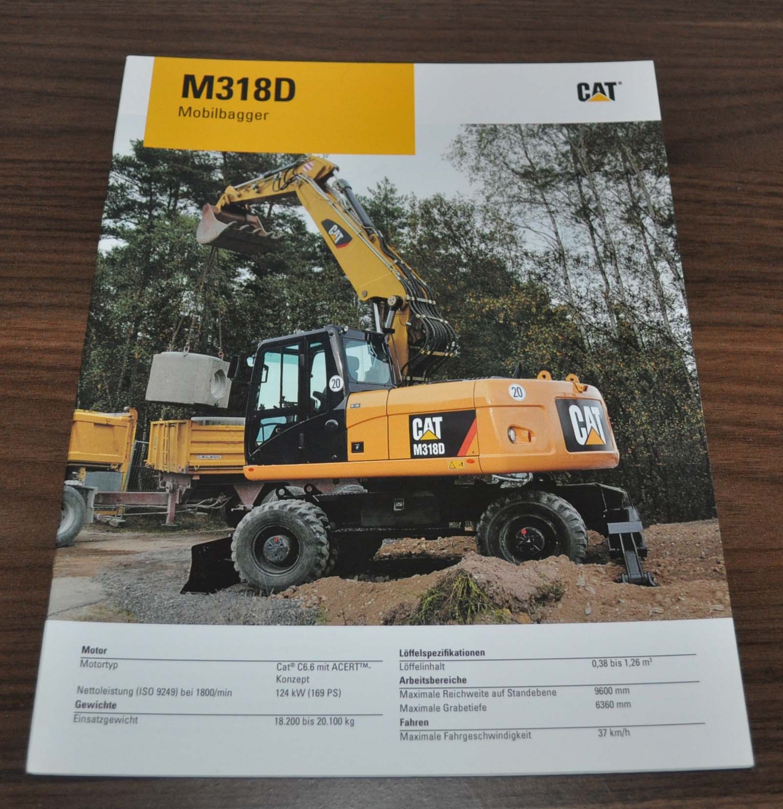 Caterpillar M318D Mobilbagger Excavator Cat Specification Brochure Prospekt DE