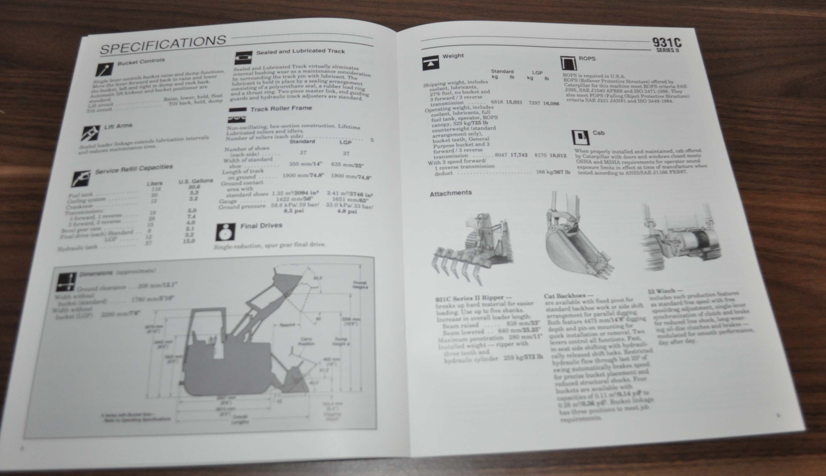 Caterpillar 931C Series II TrackType Loader Specification Brochure