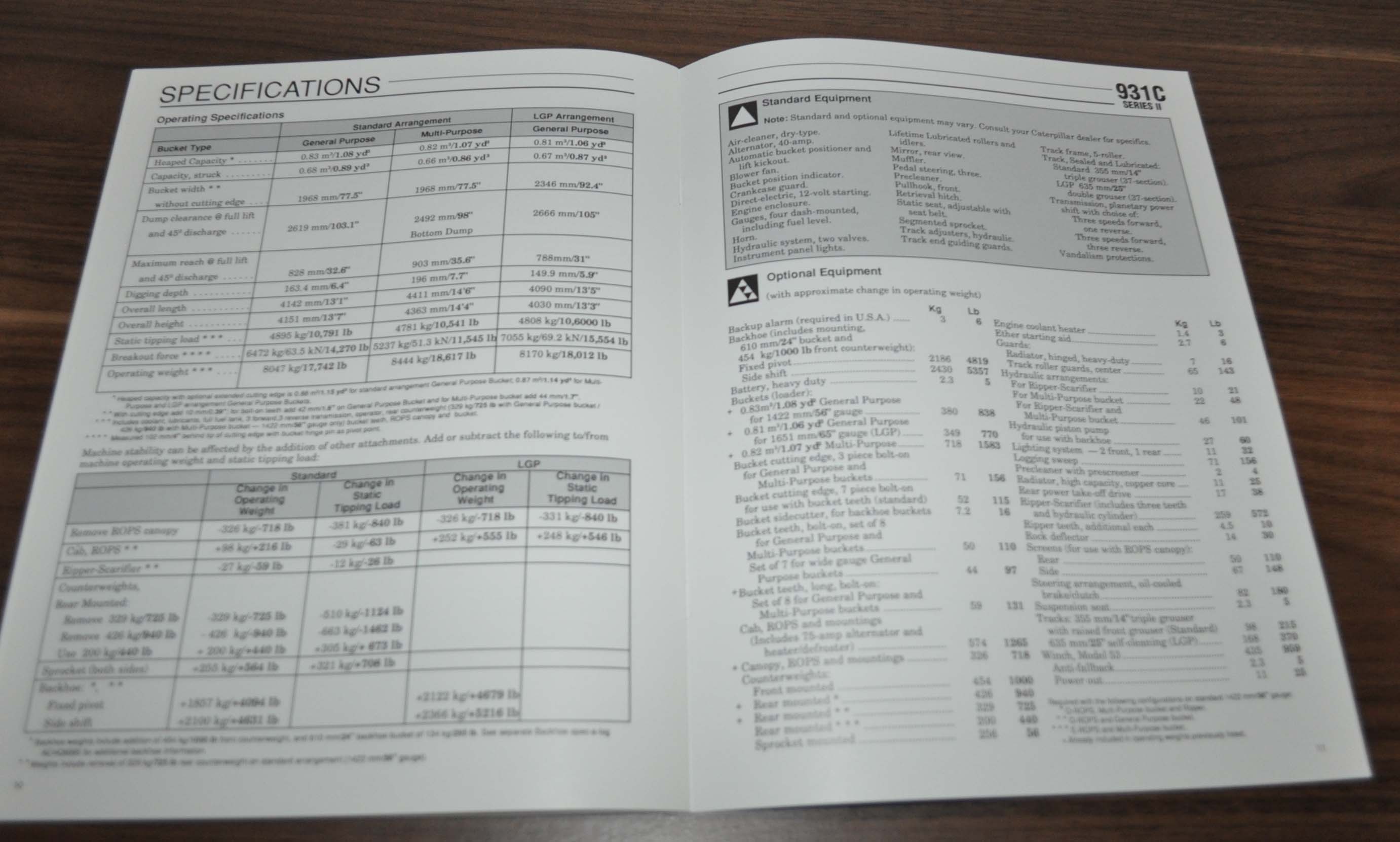 Caterpillar 931C Series II TrackType Loader Specification Brochure