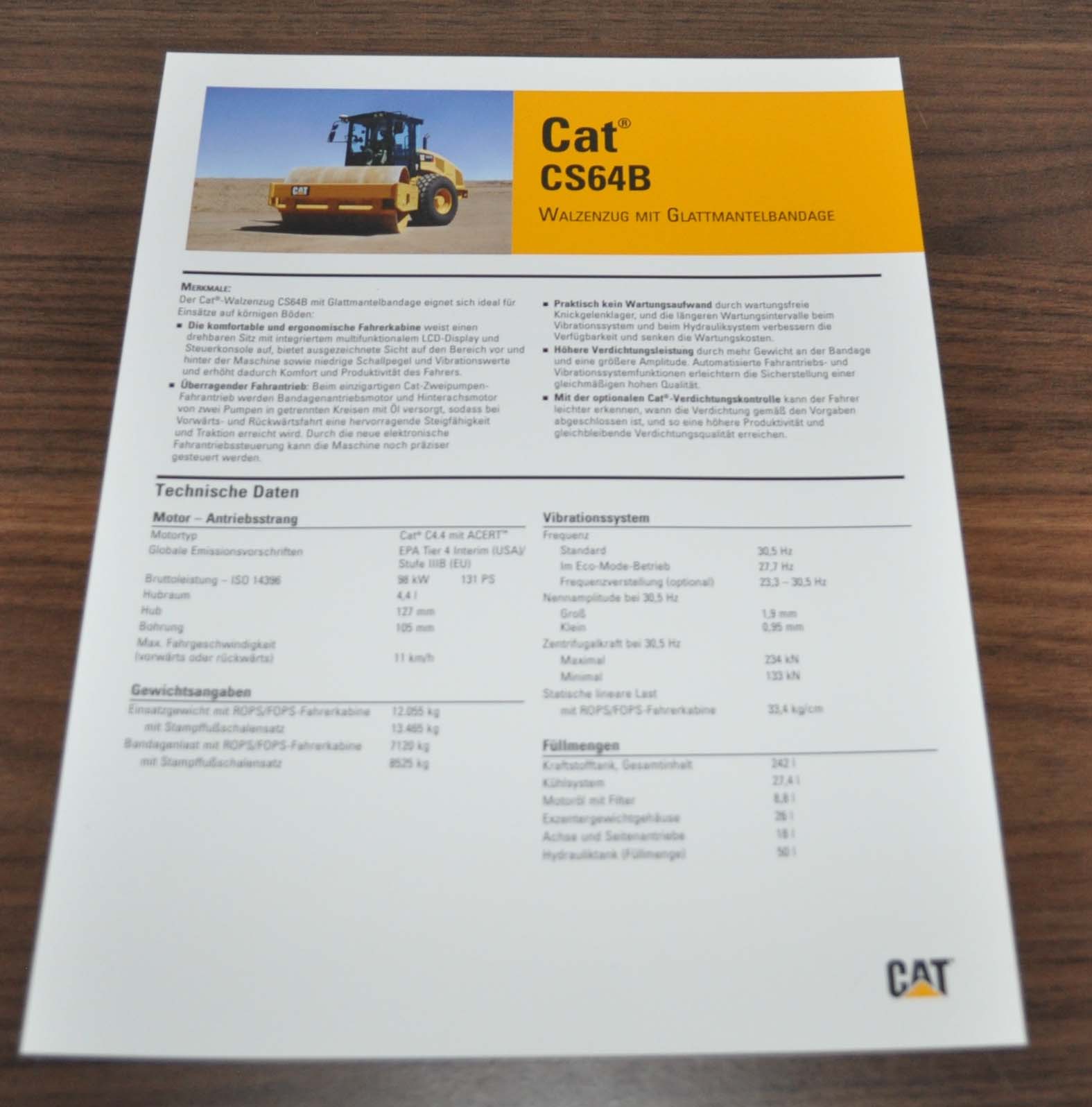 Caterpillar CS64B Walzenzug Vibratory Soil Compactor Brochure Prospekt DE