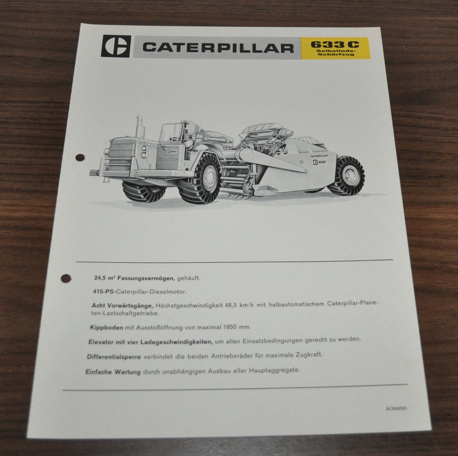 Caterpillar 633C Selbstlade-Schurfzug Scraper Specification Brochure Prospekt
