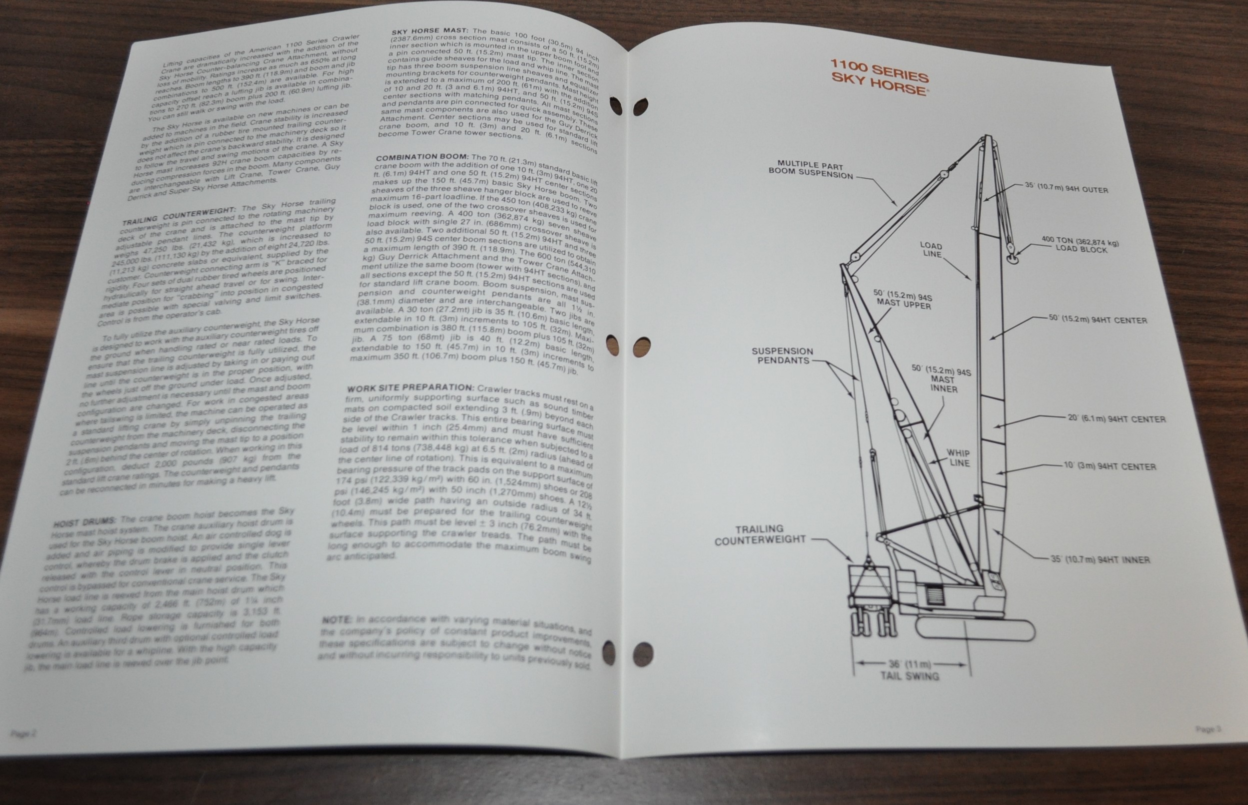 American amhoist 1100 Series Sky Horse Crane Specification Brochure