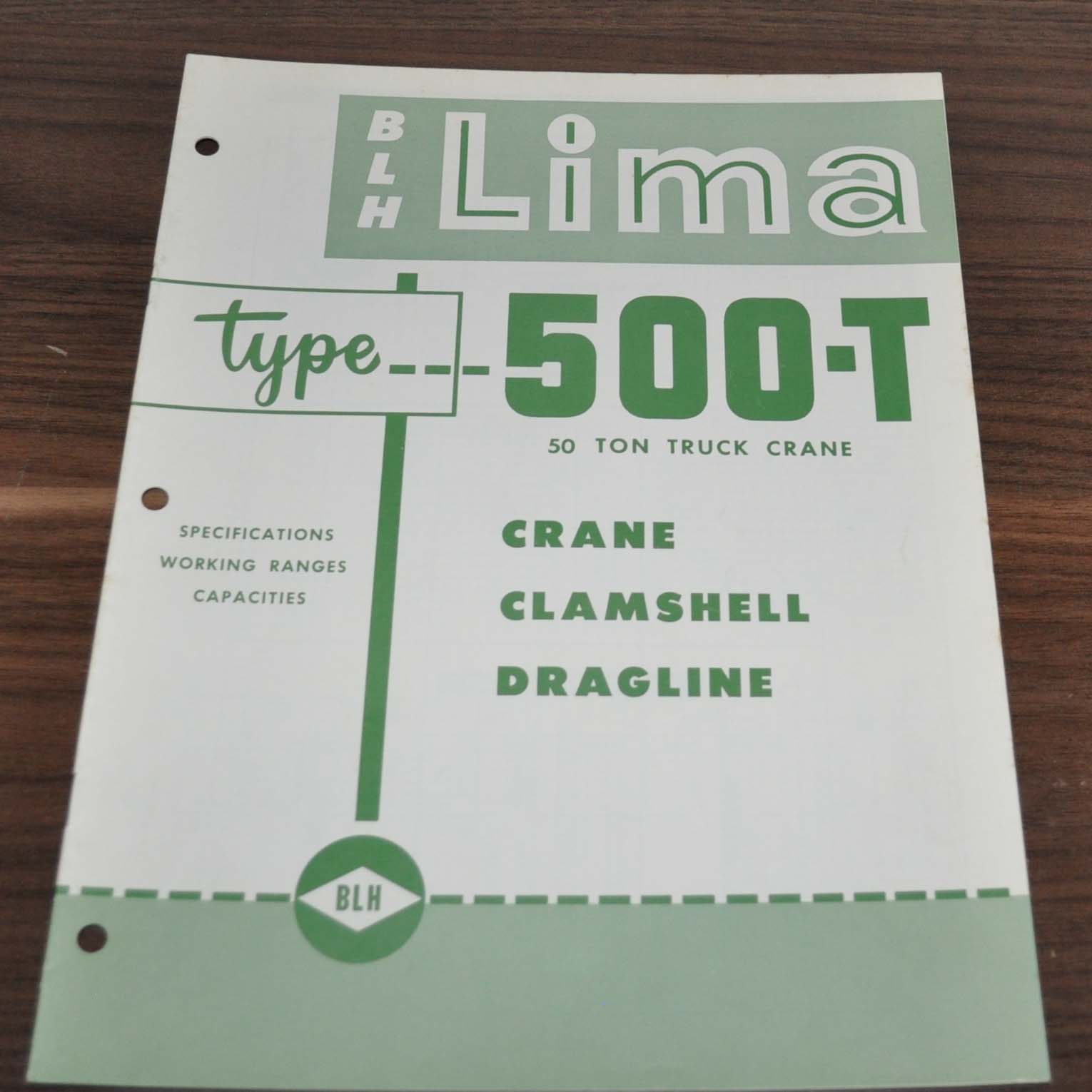 Lima Type 500-T Special Crane Dragline Clamshell Specification Brochure Prospekt