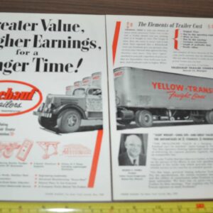 1953 Fruehauf Trailer Truck Ad White Tractor Yellow Transit Freight Lines Bendix