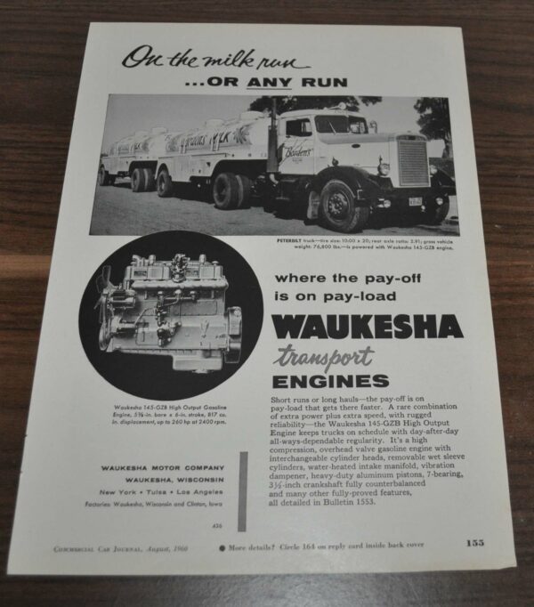 1960 Peterbilt Truck Ad Waukesha Engine Borden’s Milk Engler Instrument ...