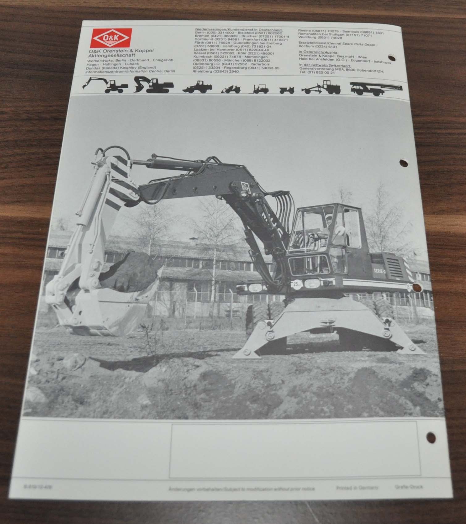 1978 O&K MH 6 A2 A4 Hydraulik Bagger Excavator Specification