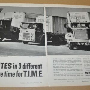 1963 White Truck Ad Print TIME Freight Freightliner Fiber Glass Textrafine
