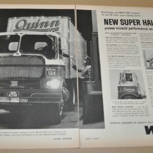 1959 White 5000 Truck Ad Print Quinn Freight Lines Century LP BW Champion Spark