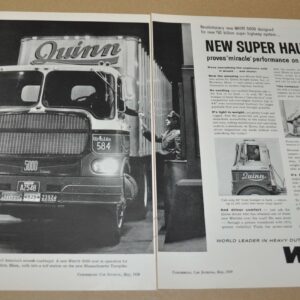 1959 White 5000 Truck Ad Print Quinn Freight Lines MGM Brakes Firestone