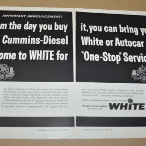 1959 White Autocar Stewart-Warner Truck Ad Print Cummins Diesel