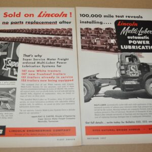 1958 White Truck Ad Super Service Motor Freight Lincoln Lubrication Firestone