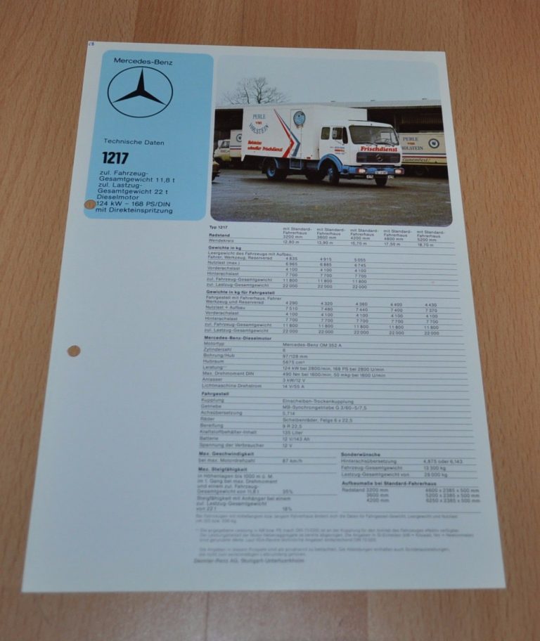 Mercedes Benz 1217 Specification Technische Daten Lkw Truck Brochure Prospekt Auto Brochure