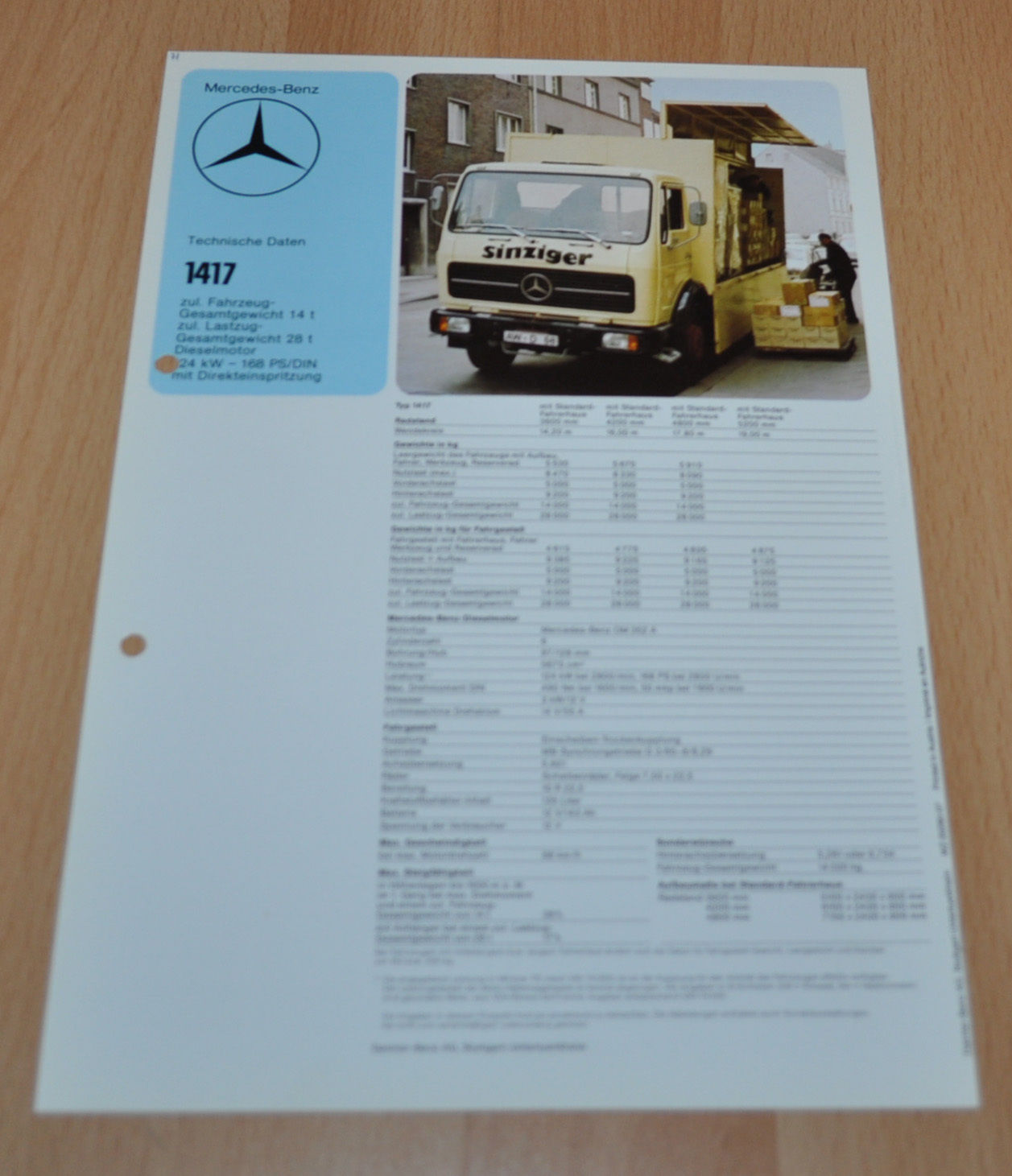 Mercedes Benz 1417 Specification Sinziger Lkw Truck Brochure Prospekt Auto Brochure
