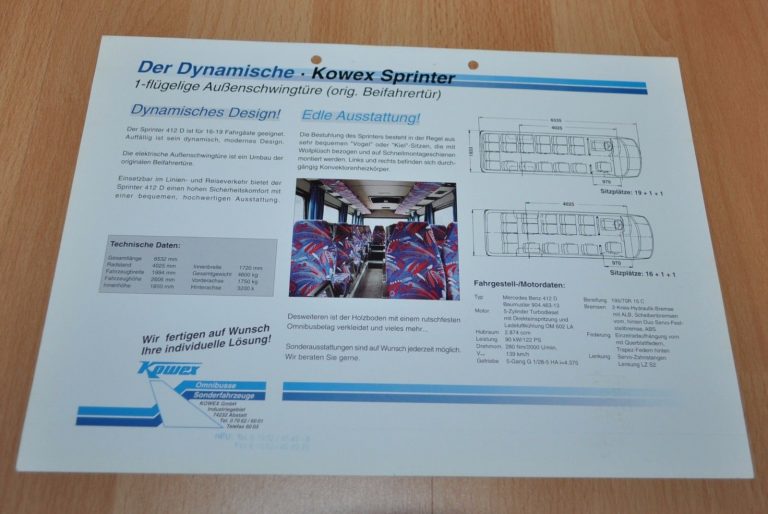 Kowex Mercedes Benz Sprinter Omnibus Bus Brochure Prospekt Auto Brochure