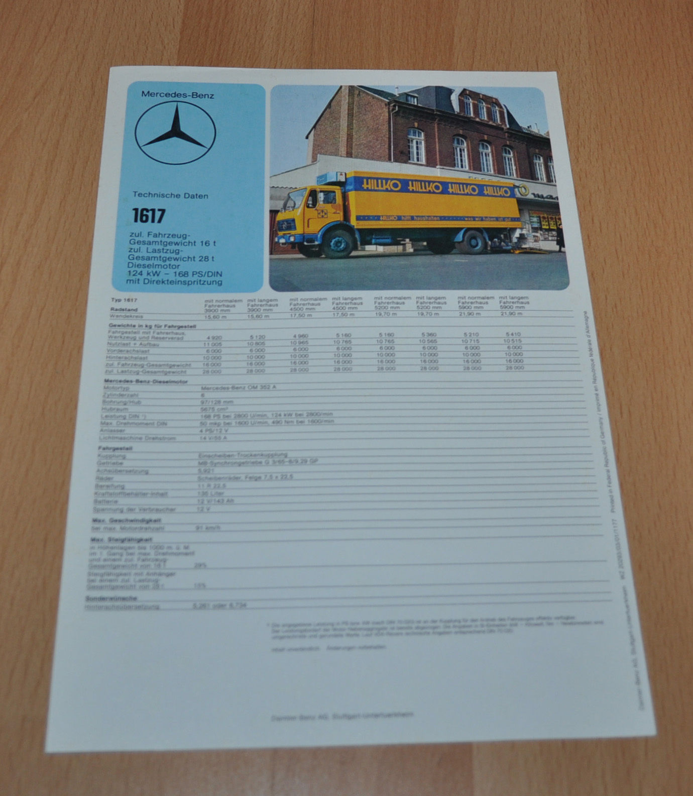Mercedes Benz 1617 Specification Technische Daten Lkw Truck Brochure Prospekt Auto Brochure