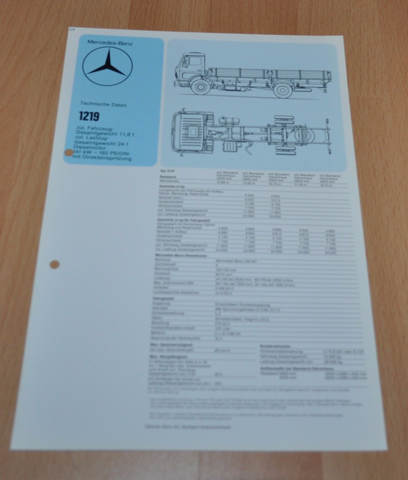 Mercedes Benz 1219 A Specification Technische Daten Lkw Truck Brochure Prospekt Auto Brochure