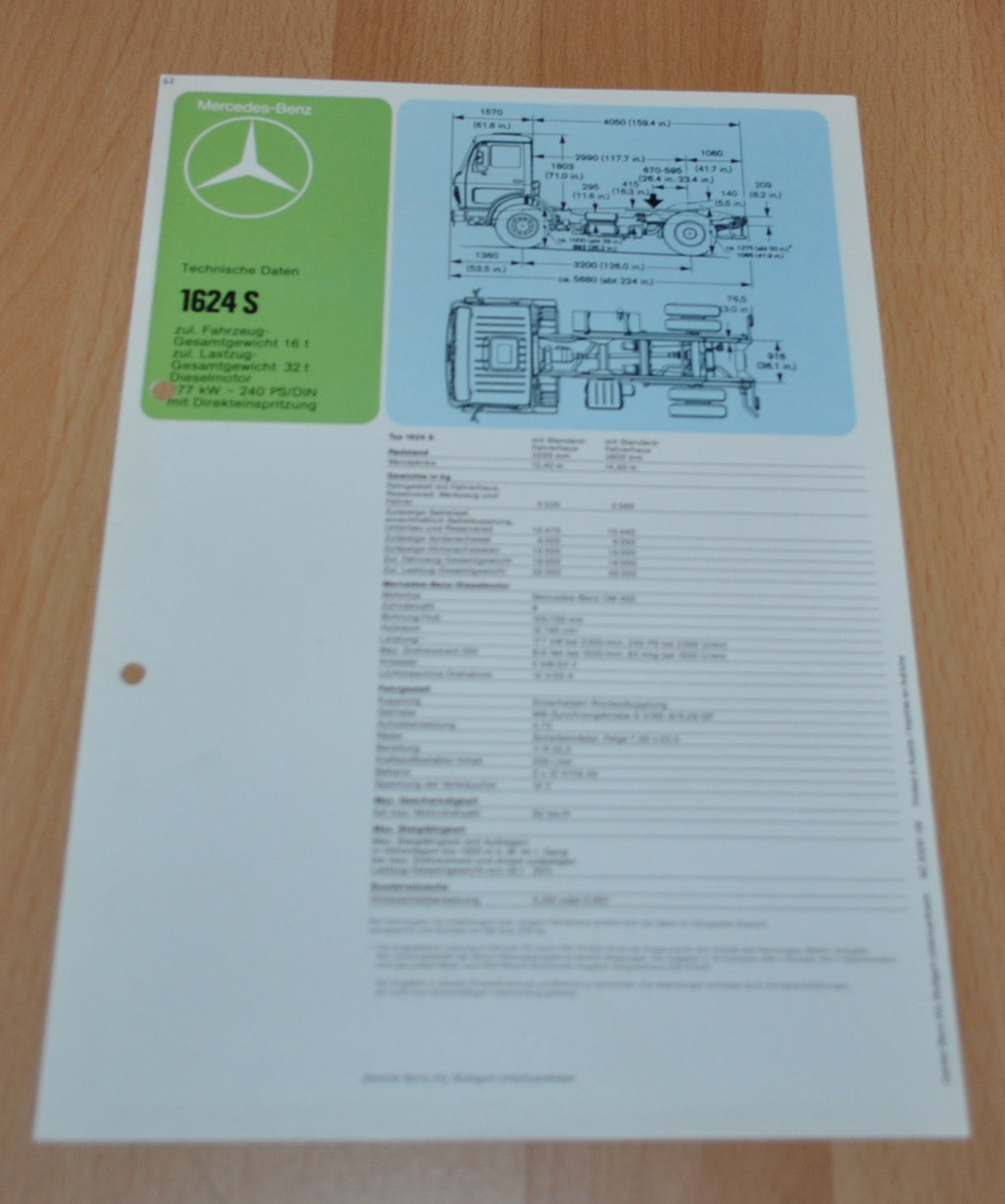 Mercedes Benz 1624 S Specification Technische Daten Lkw Truck Brochure Prospekt Auto Brochure